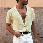 Knit Camp Collar Button-Up Shirt // Apricot (XS)