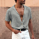 Knit Camp Collar Button-Up Shirt // Gray (M)