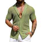 Sheer Knit Button-Up Shirt // Light Green (M)