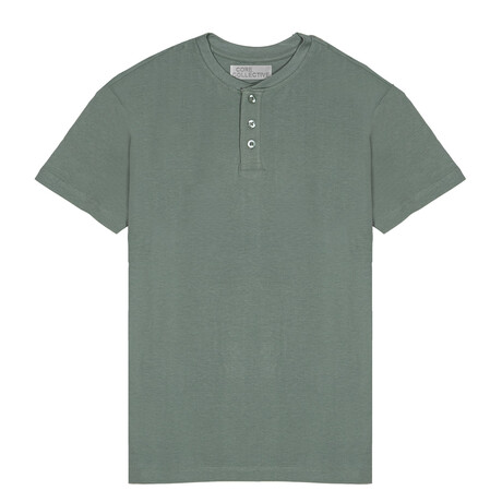 Prime Luxury Classic Fit Henley Short Sleeve Shirt // Green Milieu (S)
