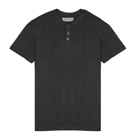 Prime Luxury Classic Fit Henley Short Sleeve Shirt // Black (S)