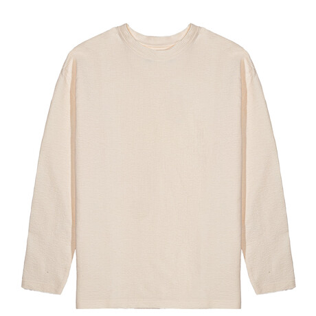 Clarity Flatback Crinkle Knit Long Sleeve Shirt // Oat (S)