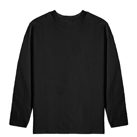 Clarity Flatback Crinkle Knit Long Sleeve Shirt // Black (S)