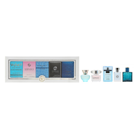 Men's & Women's Fragrance // Versace // Mini Mixed Set // Dylan Turquoise + Bright Crystal + Man Eau Fraiche + Eros + Pour Homme // 0.17 oz