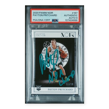 Payton Pritchard // 2020 Panini Noir #55/99 RC Signed w/ Inscription // PSA 9 Auto