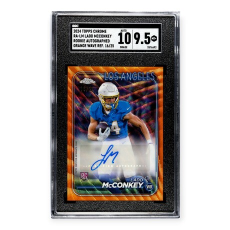 Ladd McConkey // 2024 Chrome Orange Wave Autograph #16/25 RC // SGC 9.5/10 Auto
