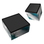 Sapphire Sea Art Glass Cocktail Table & Lamp Table // Set of 2