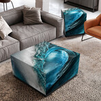 Sapphire Sea Art Glass Cocktail Table & Lamp Table // Set of 2