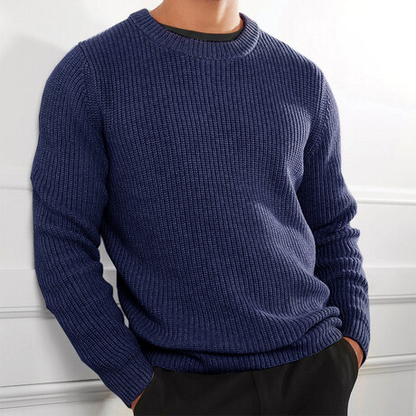 Crewneck Waffke Knit Pullover // Navy Blue (XS)