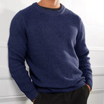 Crewneck Waffke Knit Pullover // Navy Blue (M)