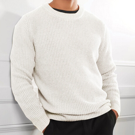 Crewneck Waffke Knit Pullover // White (XS)