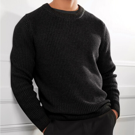 Crewneck Waffke Knit Pullover // Black (XS)