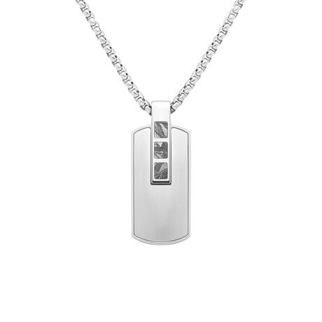 Duxot Accelero Stainless Steel + Meteorite Dog Tag Necklace // 25.6"