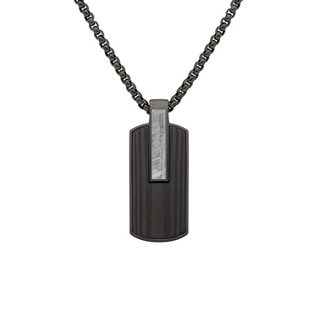 Duxot Atlantica IP Black-Plated Stainless Steel + Ebony Wood + Meteorite Dog Tag Necklace // 25.6"