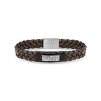 Duxot Accelero Stainless Steel + Leather + Gunmetal Meteorite Bracelet // 7.6"