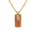 Duxot Accelero IP Gold-Plated Stainless Steel + Bubinga Wood + Meteorite Dog Tag Necklace // 25.6"