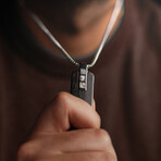 Duxot Accelero Stainless Steel + Ebony Wood + Meteorite Dog Tag Necklace // 25.6"