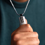 Duxot Accelero Stainless Steel + Meteorite Dog Tag Necklace // 25.6"