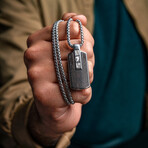 Duxot Accelero Stainless Steel + Ebony Wood + Meteorite Dog Tag Necklace // 25.6"