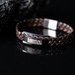 Duxot Accelero Stainless Steel + Leather + Gunmetal Meteorite Bracelet // 7.6"
