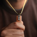 Duxot Accelero IP Gold-Plated Stainless Steel + Bubinga Wood + Meteorite Dog Tag Necklace // 25.6"