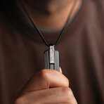 Duxot Atlantica IP Black-Plated Stainless Steel + Ebony Wood + Meteorite Dog Tag Necklace // 25.6"