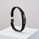 Duxot Accelero Stainless Steel + Leather + Gunmetal Meteorite Bracelet // 7.6"