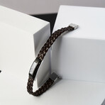 Duxot Accelero Stainless Steel + Leather + Gunmetal Meteorite Bracelet // 7.6"