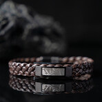Duxot Accelero Stainless Steel + Leather + Gunmetal Meteorite Bracelet // 7.6"