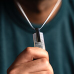 Duxot Atlantica Stainless Steel + Meteorite Dog Tag Necklace // 25.6"