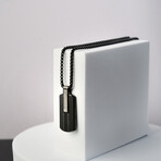 Duxot Atlantica IP Black-Plated Stainless Steel + Ebony Wood + Meteorite Dog Tag Necklace // 25.6"