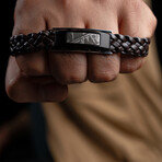 Duxot Accelero Stainless Steel + Leather + Gunmetal Meteorite Bracelet // 7.6"