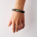 Duxot Accelero Stainless Steel + Leather + Gunmetal Meteorite Bracelet // 7.6"