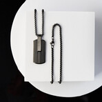 Duxot Atlantica IP Black-Plated Stainless Steel + Ebony Wood + Meteorite Dog Tag Necklace // 25.6"