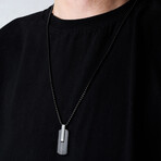 Duxot Atlantica IP Black-Plated Stainless Steel + Ebony Wood + Meteorite Dog Tag Necklace // 25.6"