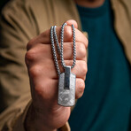 Duxot Atlantica Stainless Steel + Meteorite Dog Tag Necklace // 25.6"