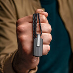 Duxot Atlantica IP Black-Plated Stainless Steel + Ebony Wood + Meteorite Dog Tag Necklace // 25.6"