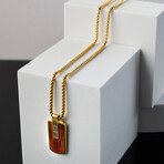 Duxot Accelero IP Gold-Plated Stainless Steel + Bubinga Wood + Meteorite Dog Tag Necklace // 25.6"