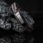 Duxot Accelero Stainless Steel + Leather + Gunmetal Meteorite Bracelet // 7.6"