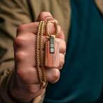 Duxot Accelero IP Gold-Plated Stainless Steel + Bubinga Wood + Meteorite Dog Tag Necklace // 25.6"