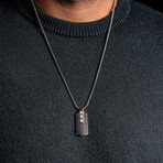 Duxot Accelero Stainless Steel + Ebony Wood + Meteorite Dog Tag Necklace // 25.6"
