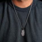 Duxot Marcel Stainless Steel + Argent Meteorite Dog Tag Necklace // 25.6"