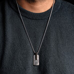 Duxot Atlantica Stainless Steel + Meteorite Dog Tag Necklace // 25.6"