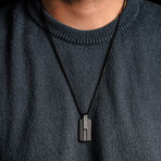 Duxot Atlantica IP Black-Plated Stainless Steel + Ebony Wood + Meteorite Dog Tag Necklace // 25.6"