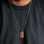 Duxot Accelero IP Gold-Plated Stainless Steel + Bubinga Wood + Meteorite Dog Tag Necklace // 25.6"
