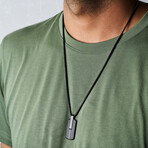 Duxot Atlantica IP Black-Plated Stainless Steel + Ebony Wood + Meteorite Dog Tag Necklace // 25.6"