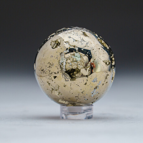 Genuine Polished Pyrite Sphere + Acrylic Display Stand