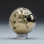 Genuine Polished Pyrite Sphere + Acrylic Display Stand