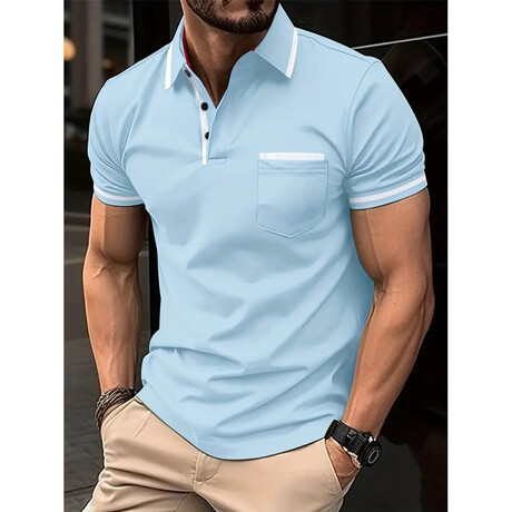 Tipped Short Sleeve Polo Shirt // Light Blue (XS)
