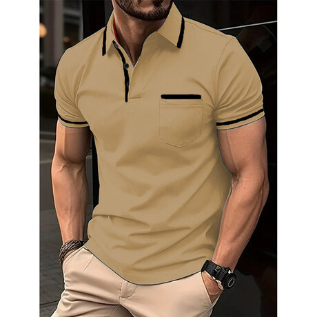 Tipped Short Sleeve Polo Shirt // Khaki (XS)